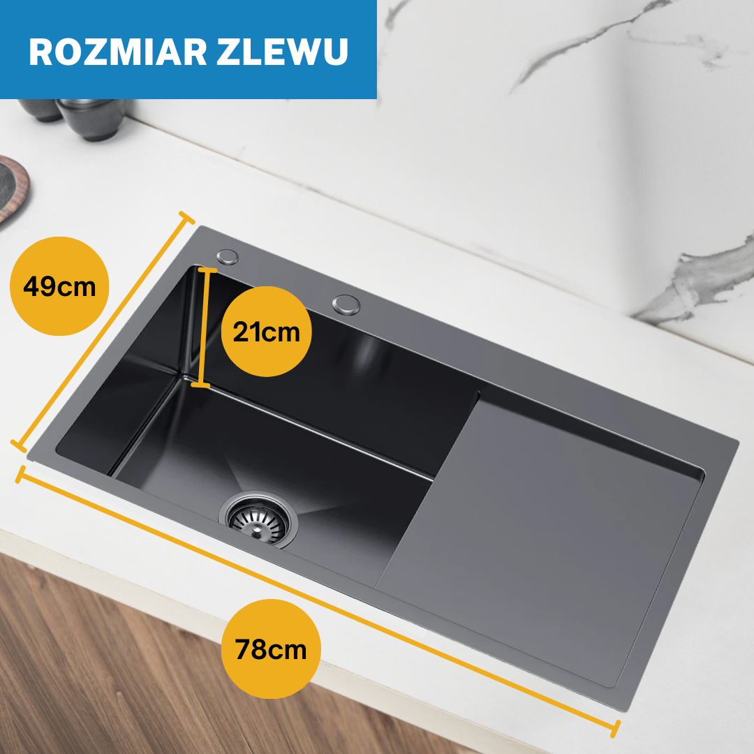 Zlewozmywak Stalowy Jednokomorowy z Ociekaczem - 78x49cm w kolorze PVD Grafitowy od VELAZO.