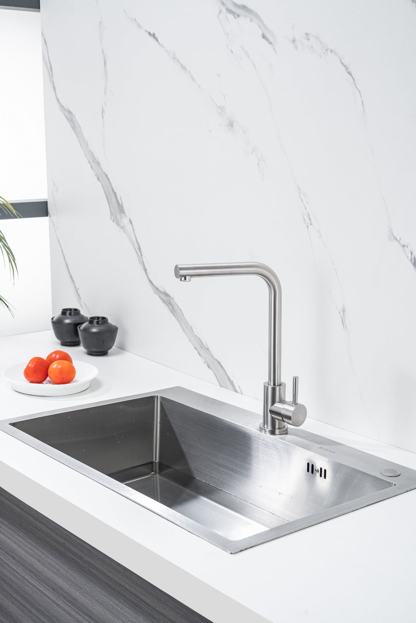L-förmiger Küchenhahn für die Haushaltsspüle, Gemüsewaschhahn mit Kalt- und Warmwasserfunktion, Spritzschutz