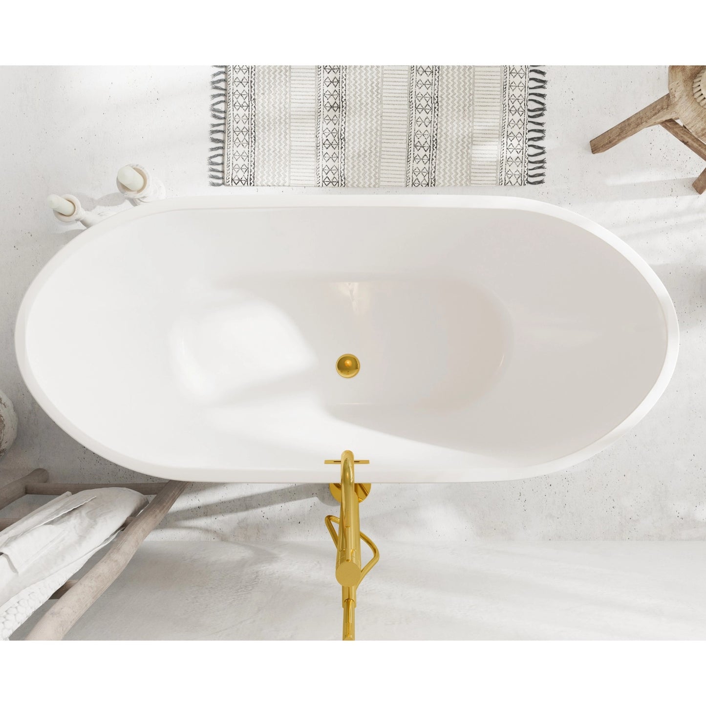 Wanna wolnostojąca Balneo PARMA 170x72 cm – biała akrylowa z ramą stalową i korkiem Click-Clack złoto lustrzane