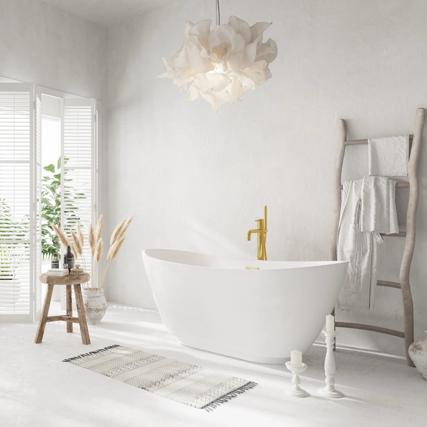 Wanna wolnostojąca Balneo PARMA 170x72 cm – biała akrylowa z ramą stalową i korkiem Click-Clack złoto lustrzane