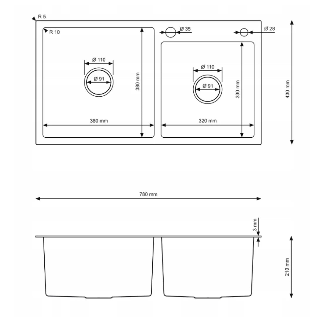 Zlewozmywak Dwukomorowy 78x43 w kolorze INOX od VELAZO.