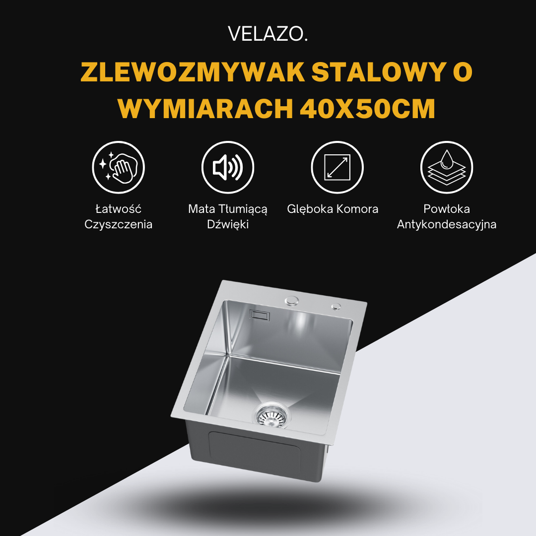 Zlewozmywak 40x50cm Stalowy w kolorze Inox od VELAZO.