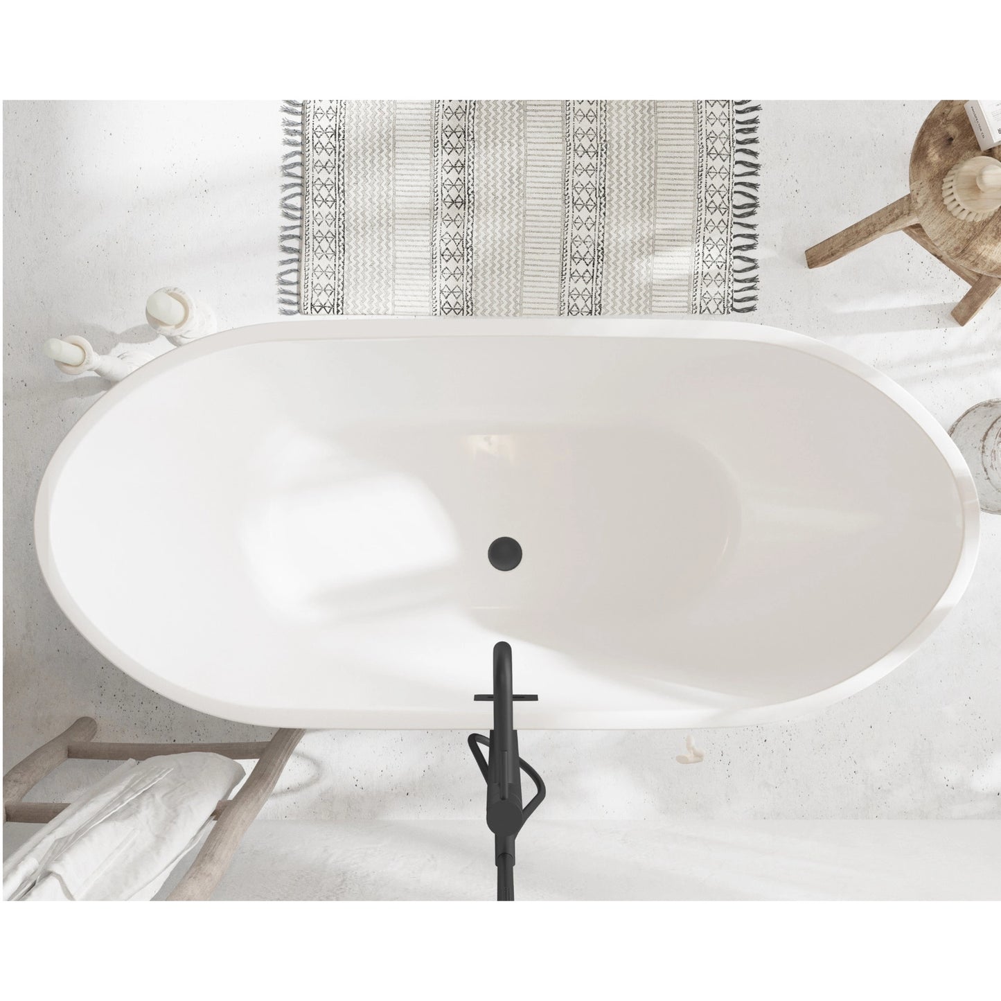 Wanna Wolnostojąca Balneo PARMA 170x72 cm Biała z Czarnym Przelewem i Korkiem Click-Clack