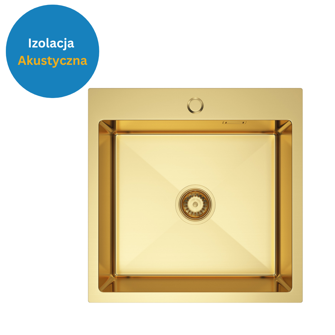 PVD-Gold-Einzelspüle aus Stahl 50 x 50 cm von Velazo.