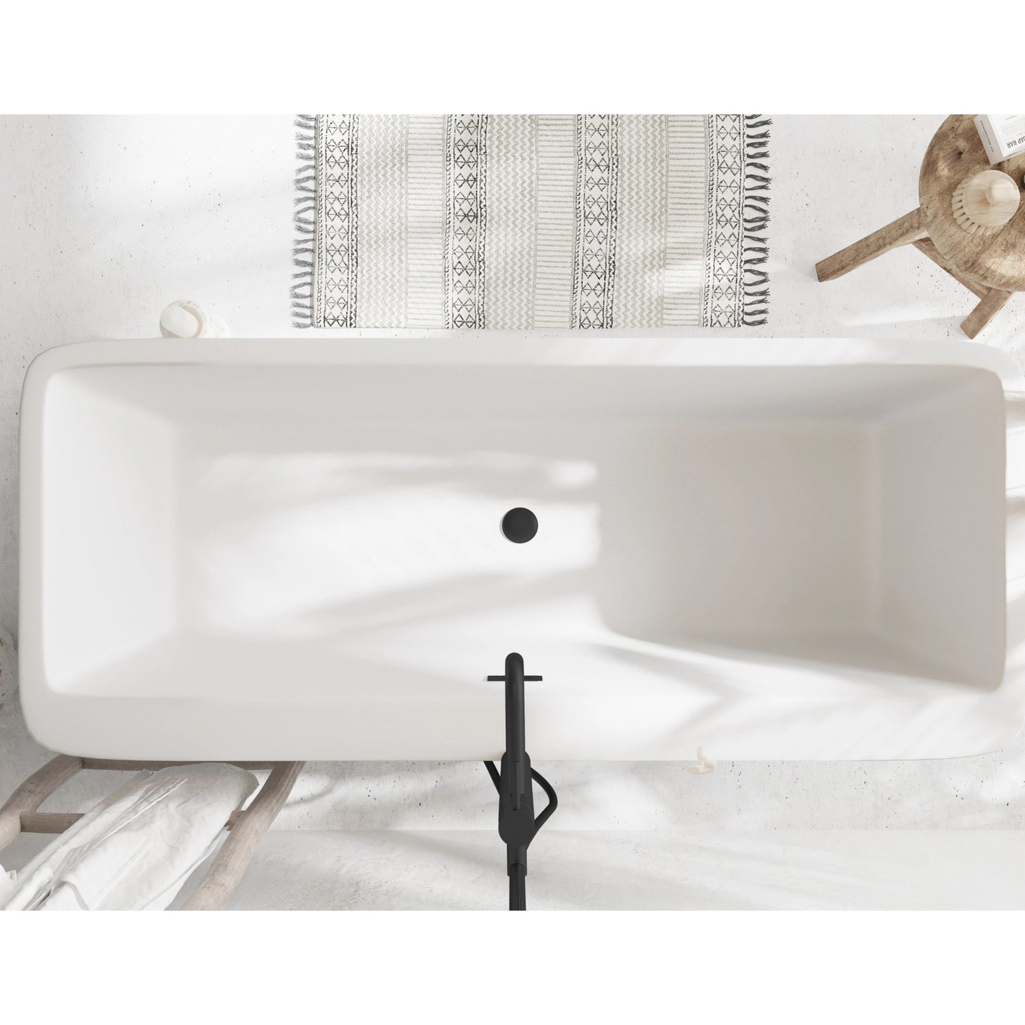 Wanna Wolnostojąca Balneo ROMA 170x80 cm Biała z Przelewem i Czarnym Korkiem Click-Clack
