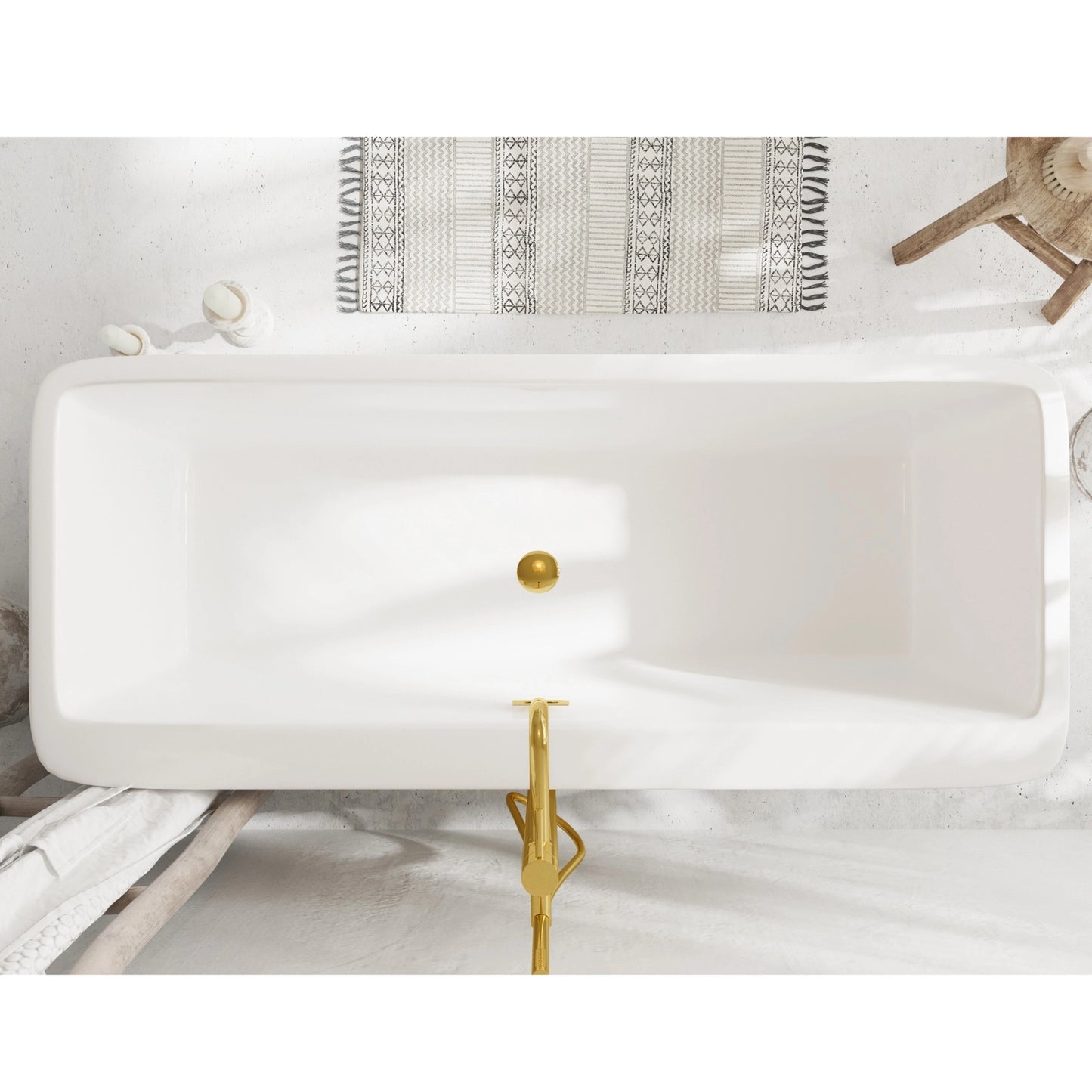 Wanna Wolnostojąca Balneo ROMA 170x80 cm Biała z Przelewem i Złotym Lustrem Click-Clack