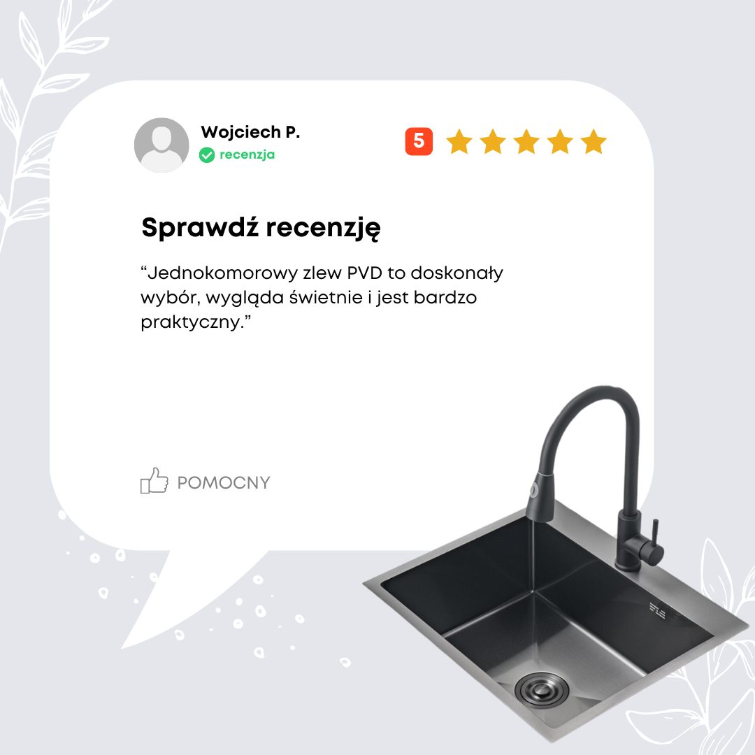 Zlewozmywak stalowy jednokomorowy 60x50 cm PVD Grafitowy od Velazo.