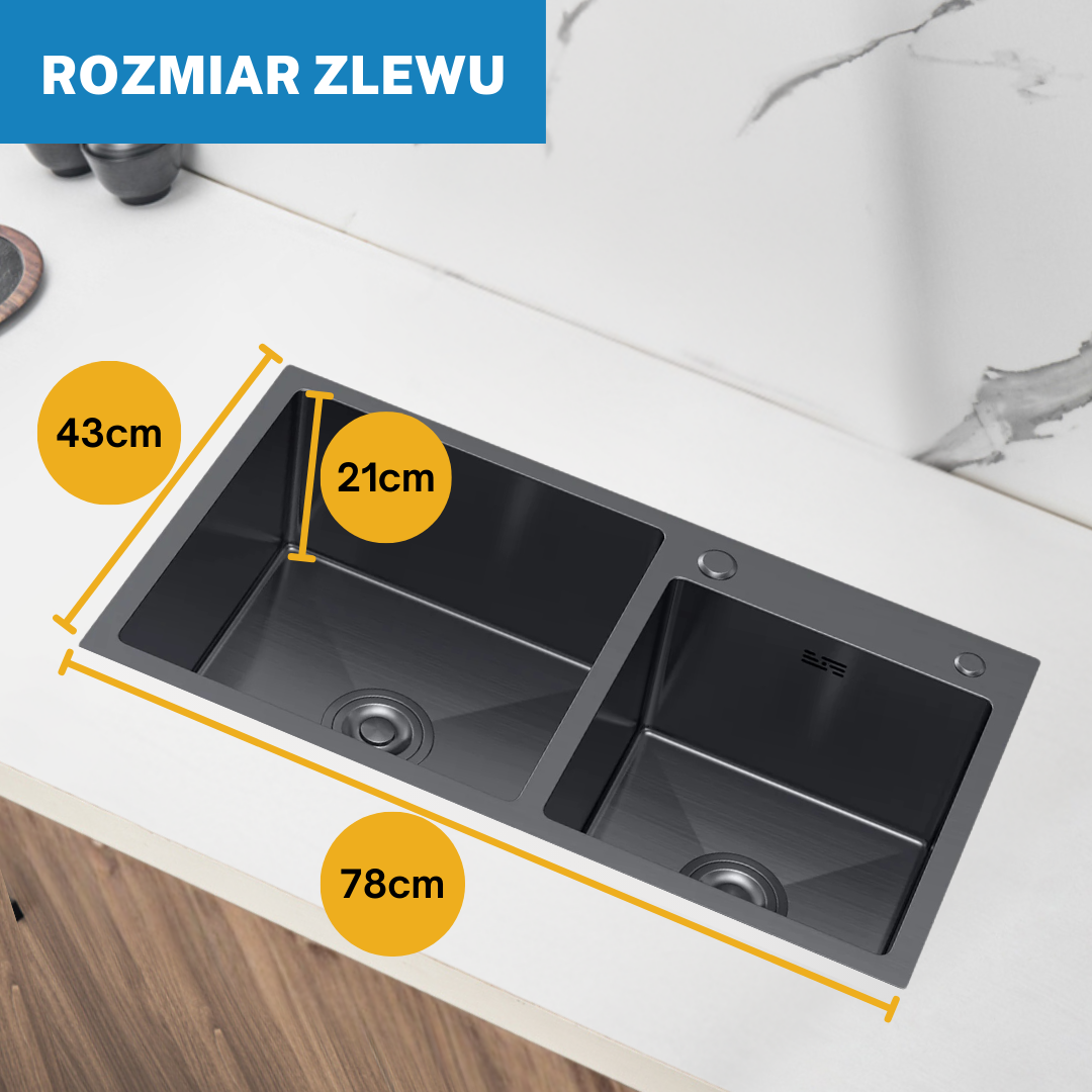 Zlewozmywak Dwukomorowy Kuchenny Stalowy PVD Grafitowy 78x43 cm od Velazo.