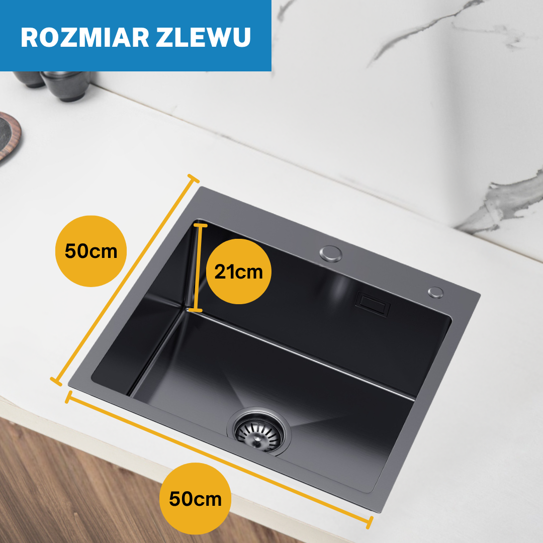 Zlewozmywak Kuchenny 50x50 cm Grafitowy ze Stali Nierdzewnej z Otworem na Baterię i Przelewem od VELAZO.