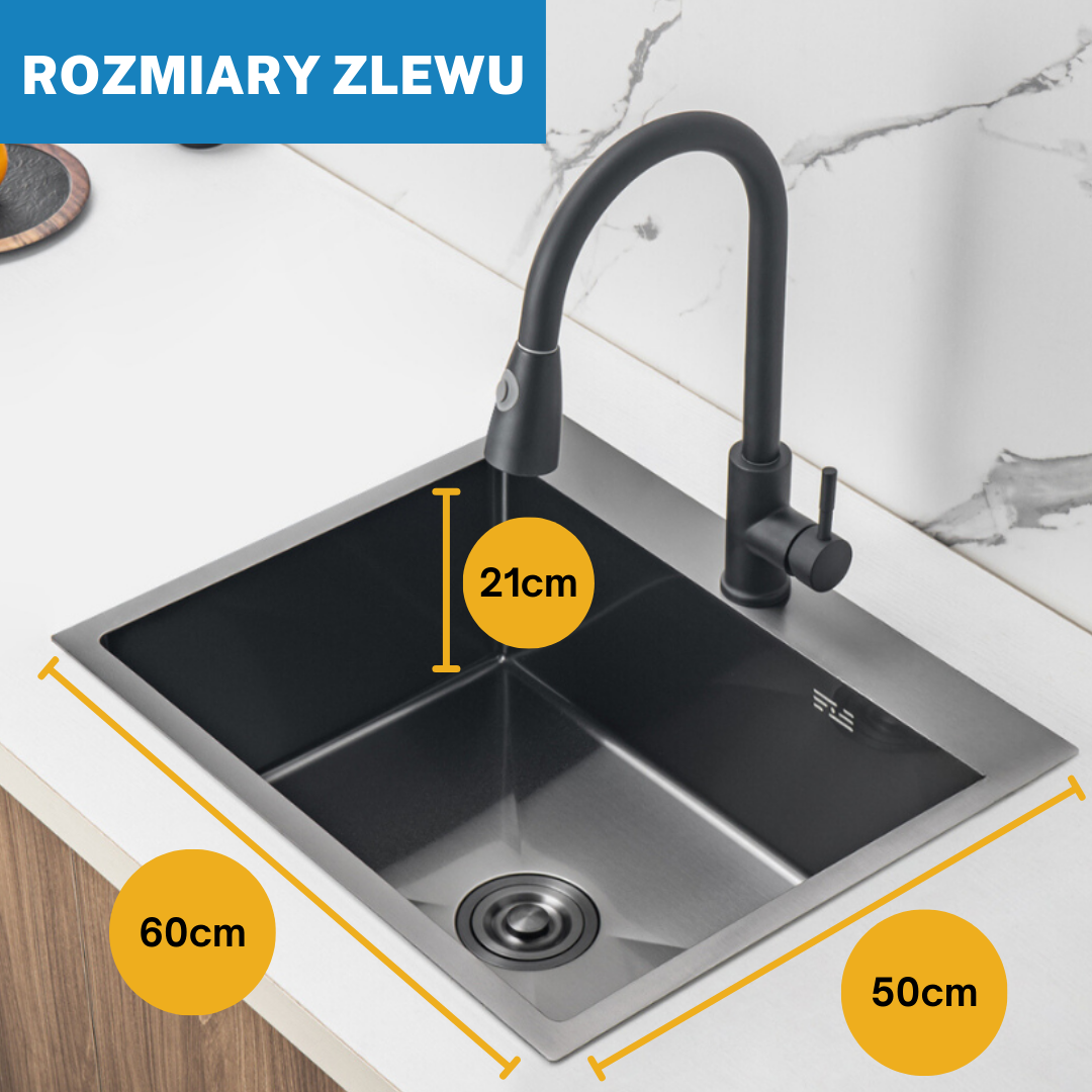 Zlewozmywak stalowy jednokomorowy 60x50 cm PVD Grafitowy od Velazo.