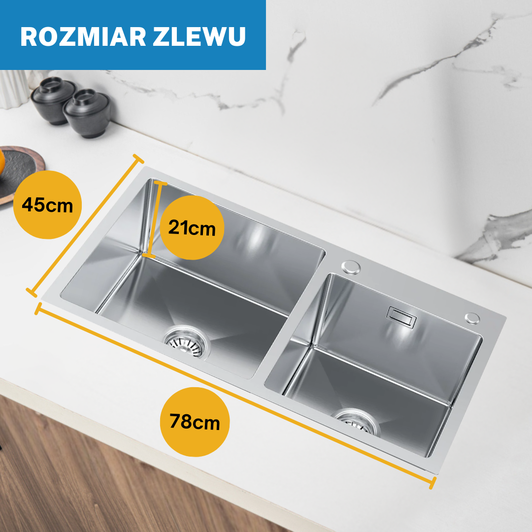 Zlewozmywak Dwukomorowy Stalowy 78x45cm w kolorze INOX od VELAZO.