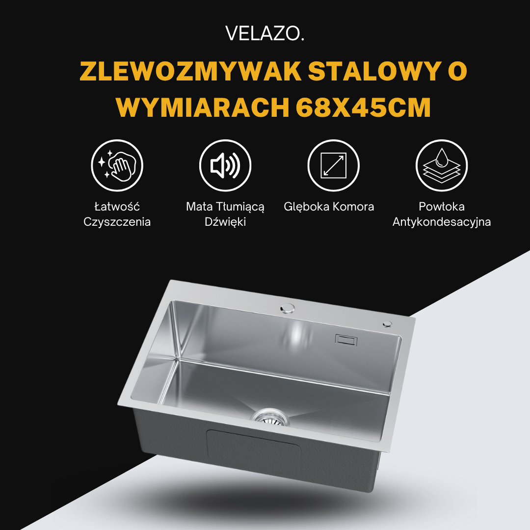 Zlewozmywak jednokomorowy 68x45 cm INOX od VELAZO.