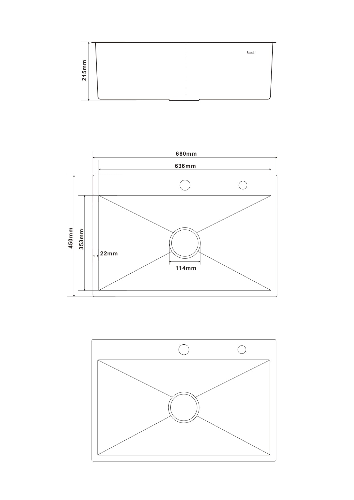 Steel sink measuring 68x45cm - from Velazo.