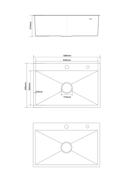 Steel sink measuring 68x45cm - from Velazo.