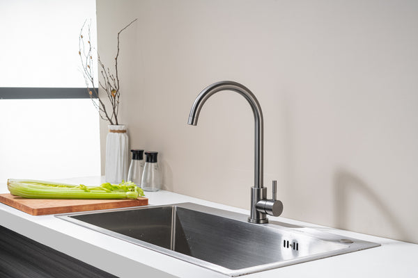 Black steel kitchen tap, cold and hot water tap, brass sink for washing vegetables and dishes, 360° swivel