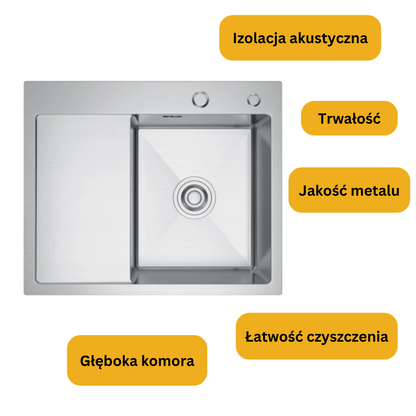 Zlewozmywak z Ociekaczem Stal 58x48 R Inox z otworem na baterie od Velazo.