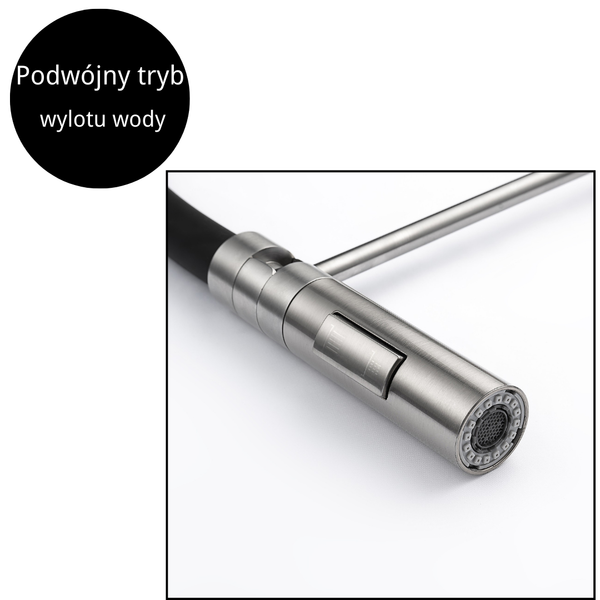 Kitchen faucet with pull-out spout, pull-out dual jet mode