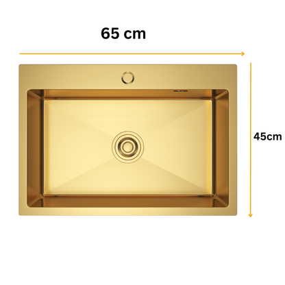 Gold steel single-bowl sink, 65x45 cm