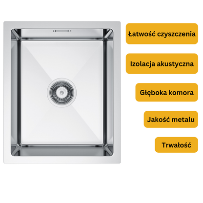 Zlewozmywak Stalowy Inox 37x45 z Syfonem