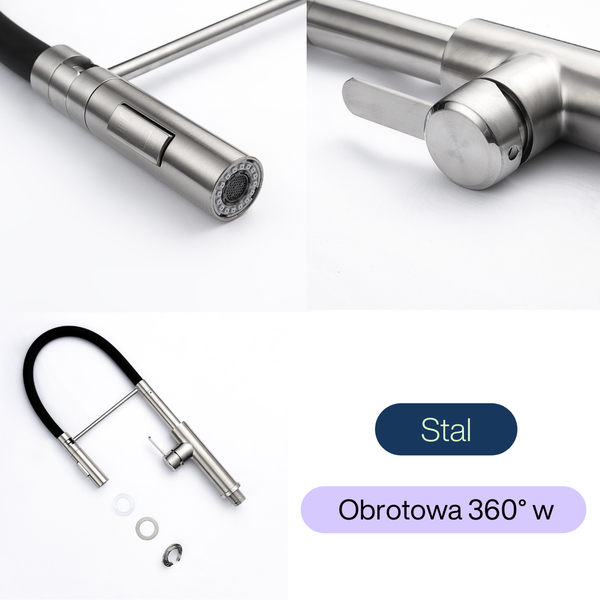 Kitchen faucet with pull-out spout, pull-out dual jet mode