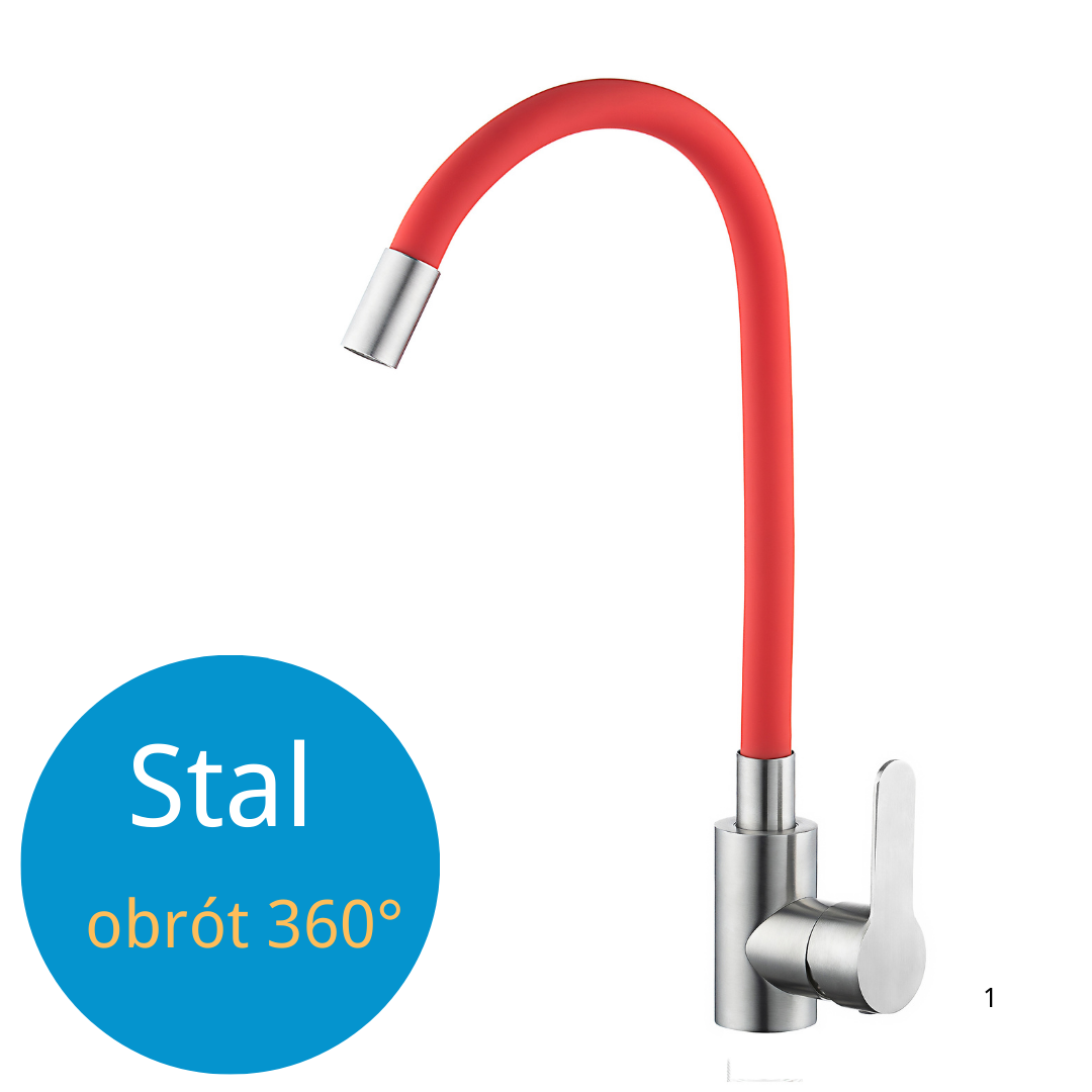 Küchenarmatur mit flexiblem Auslauf rot flexi -Inox 