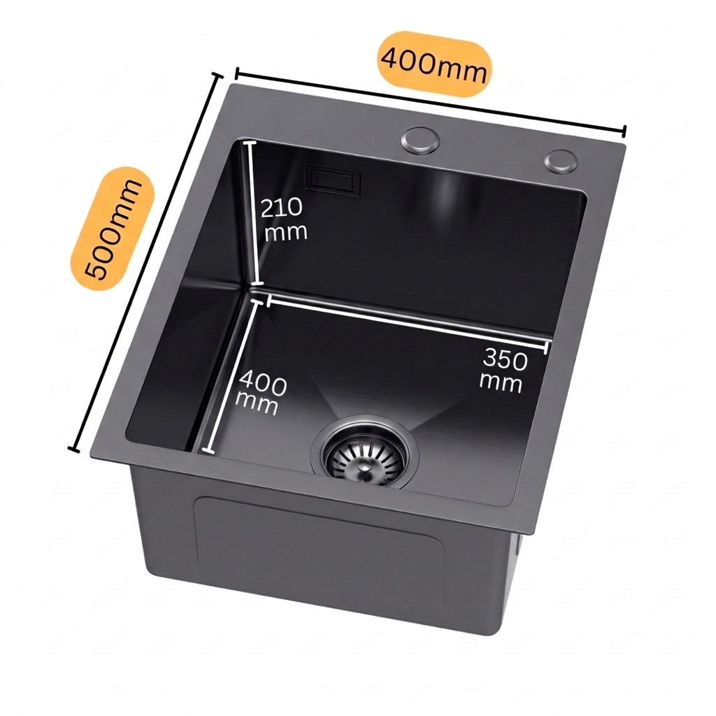 Kitchen sink 40x50cm in PVD Graphite color + siphon - from VELAZO.