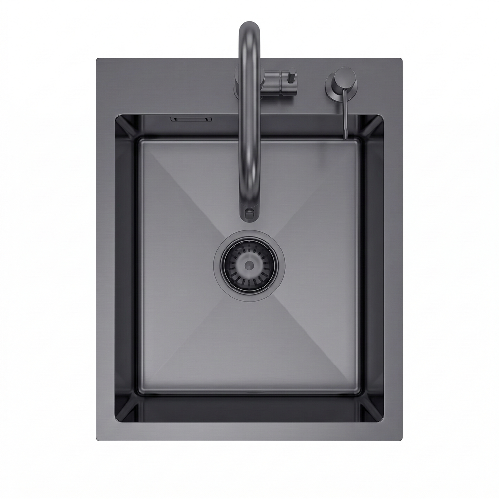 Kitchen sink 40x50cm in PVD Graphite color + siphon - from VELAZO.