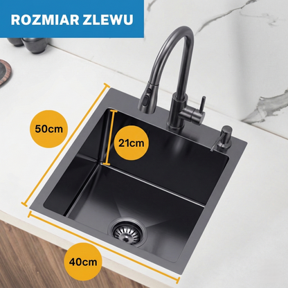 Kitchen sink 40x50cm in PVD Graphite color + siphon - from VELAZO.