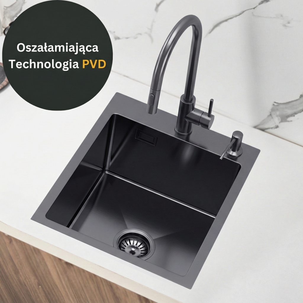 Kitchen sink 40x50cm in PVD Graphite color + siphon - from VELAZO.