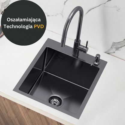 Kitchen sink 40x50cm in PVD Graphite color + siphon - from VELAZO.