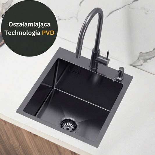 Zlewozmywak 40x50cm w kolorze PVD Grafitowy + Syfon - od VELAZO.