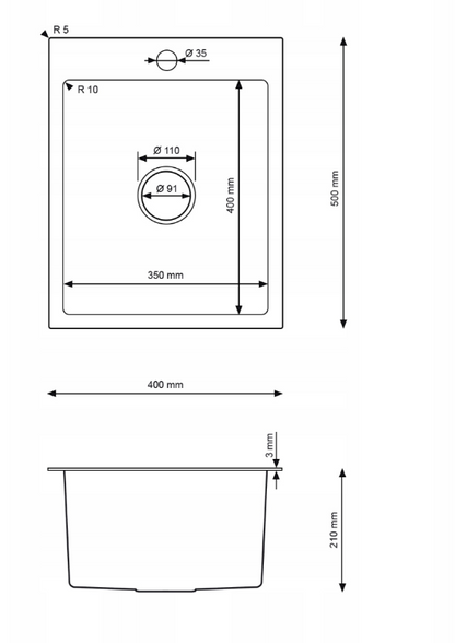 Inox steel sink 40x50cm from Velazo.