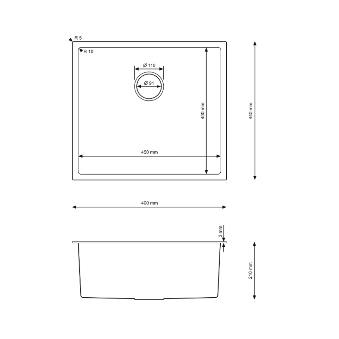 Single-bowl steel sink - 49x44cm from Velazo. 