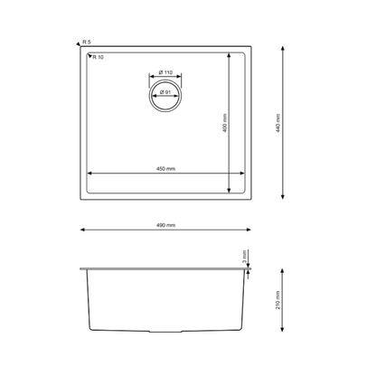 Single-bowl steel sink - 49x44cm from Velazo. 