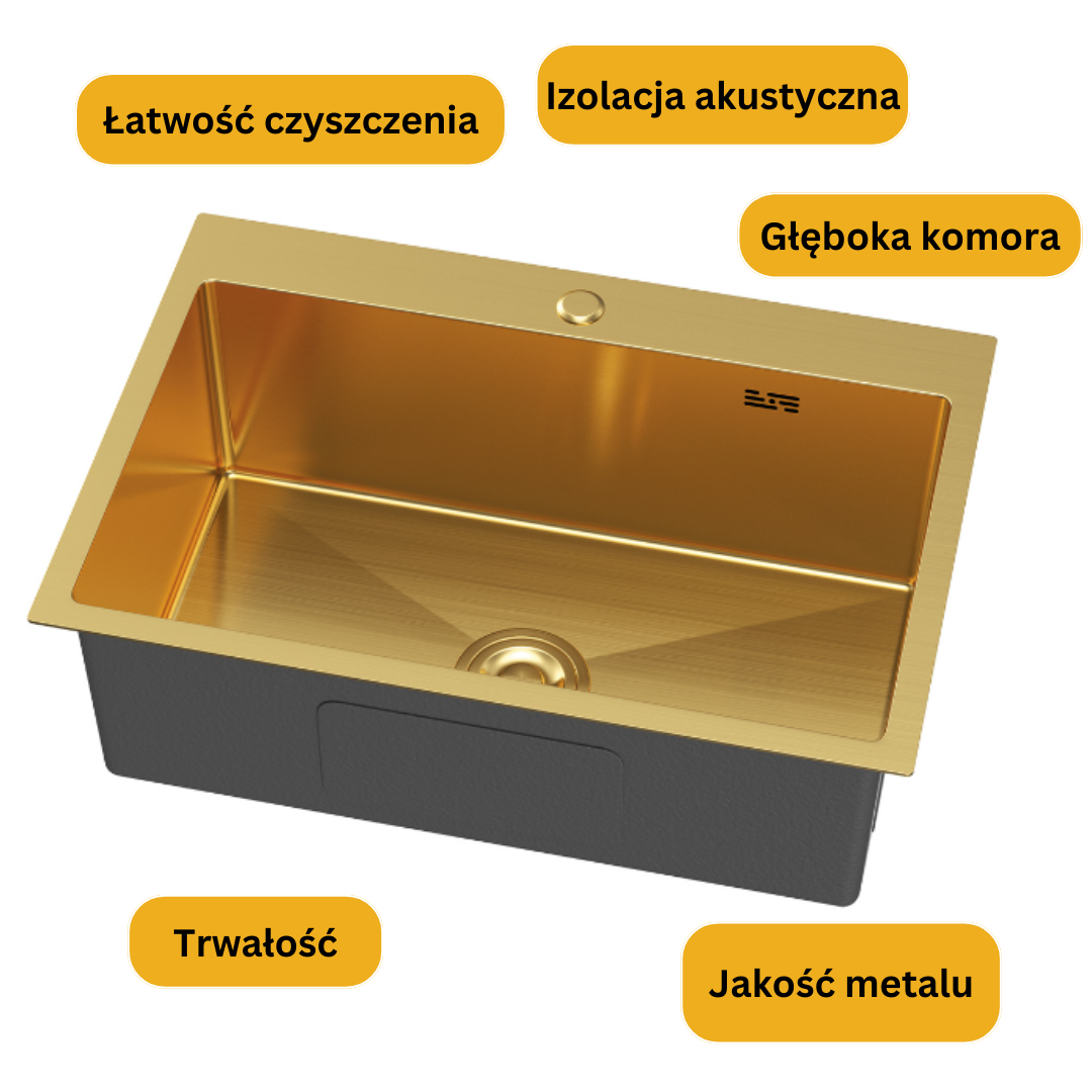 Gold steel single-bowl sink, 65x45 cm