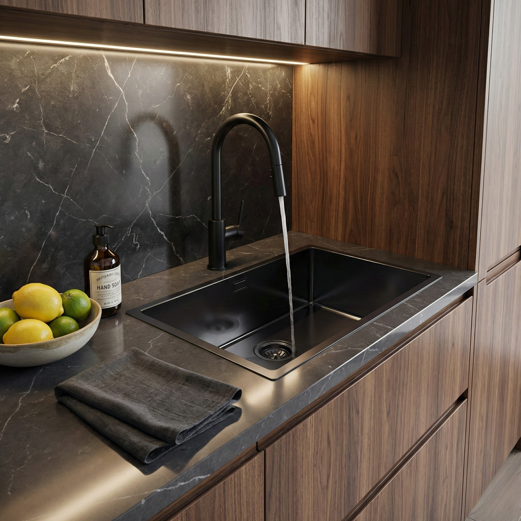 Zlewozmywak Jednokomorowy Stalowy 54x44cm w kolorze PVD Grafitowy + Syfon - od VELAZO.