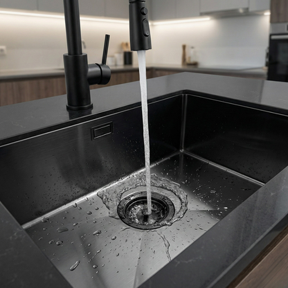 Zlewozmywak Jednokomorowy Stalowy 54x44cm w kolorze PVD Grafitowy + Syfon - od VELAZO.