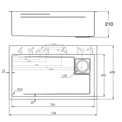 Single-bowl steel sink with double waterfall 75x46cm VELAZO.