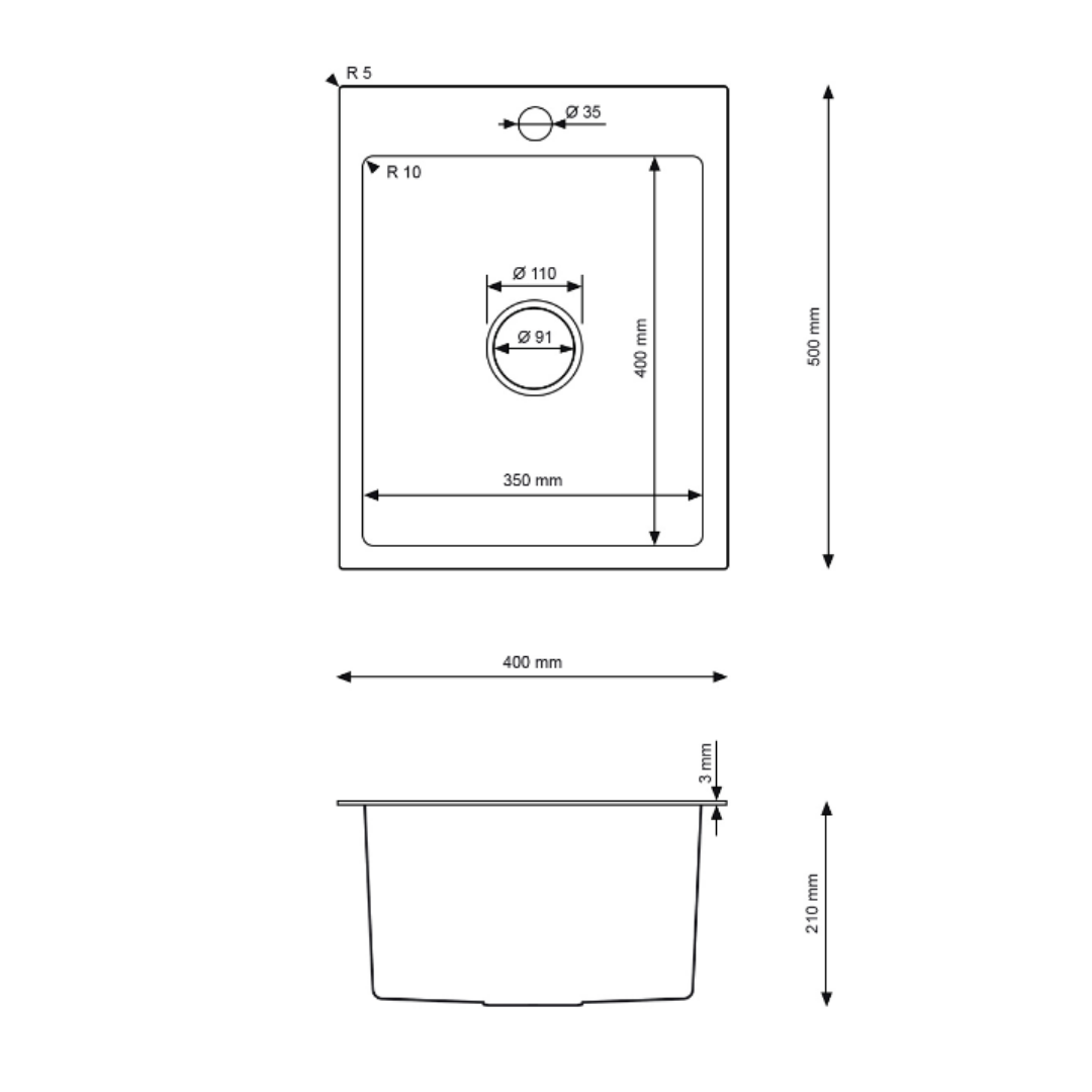 Gold steel single-bowl sink 40X50 cm