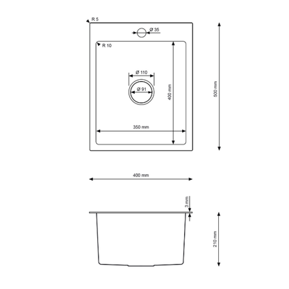 Gold steel single-bowl sink 40X50 cm