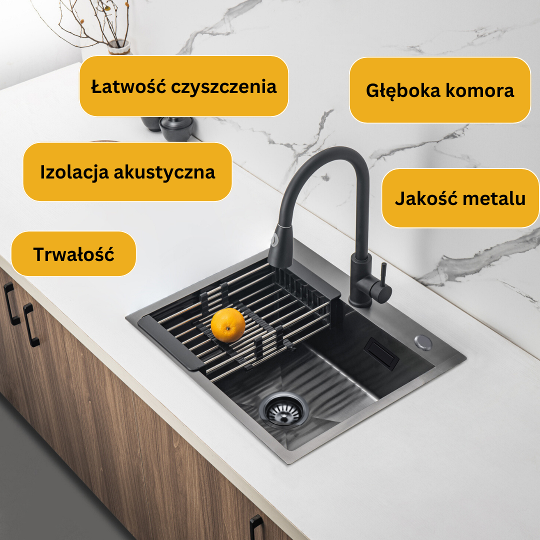 Single-bowl steel PVD sink, black - 60x50cm from Velazo.