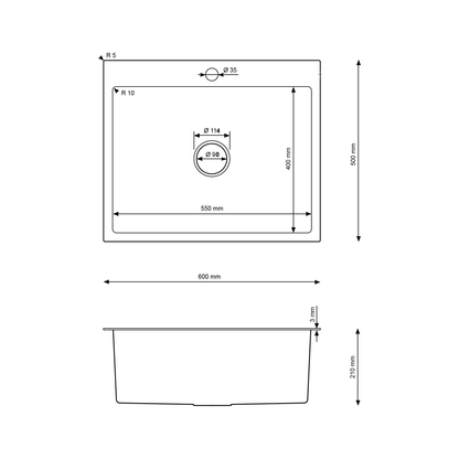 Stainless Steel Sink - 60x50cm in INOX color by VELAZO.