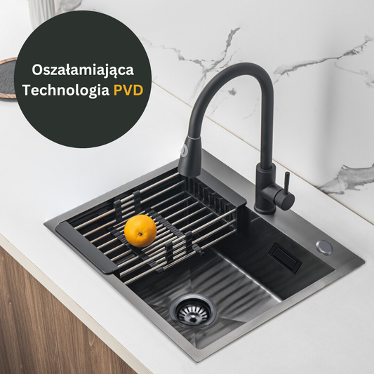 Single-bowl steel PVD sink, black - 60x50cm from Velazo.