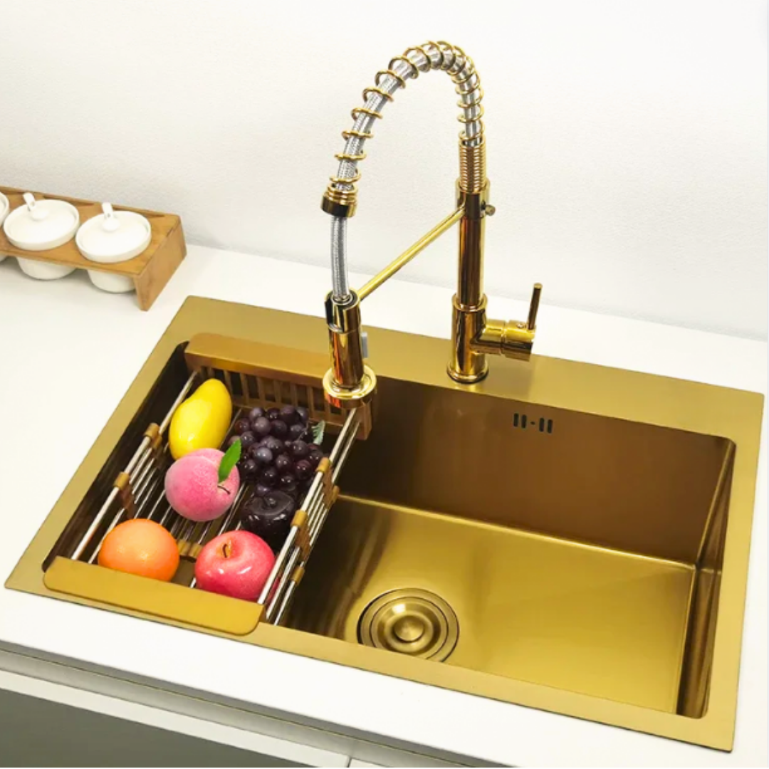 Gold steel single-bowl sink, 65x45 cm