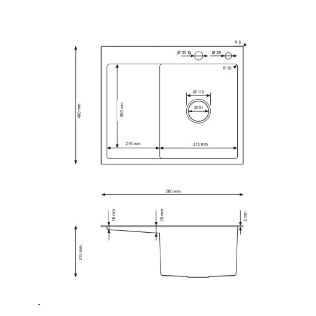 Zlewozmywak z Ociekaczem Stal 58x48 R Inox z otworem na baterie od Velazo.