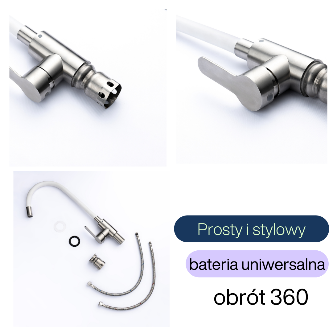 Bateria Kuchenna z Elastyczną Wylewką Biała Flexi /Inox