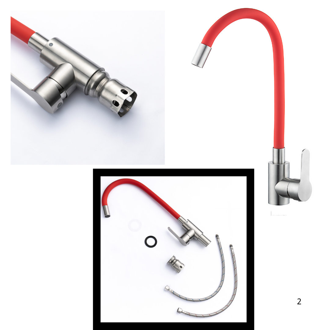 Küchenarmatur mit flexiblem Auslauf rot flexi -Inox 
