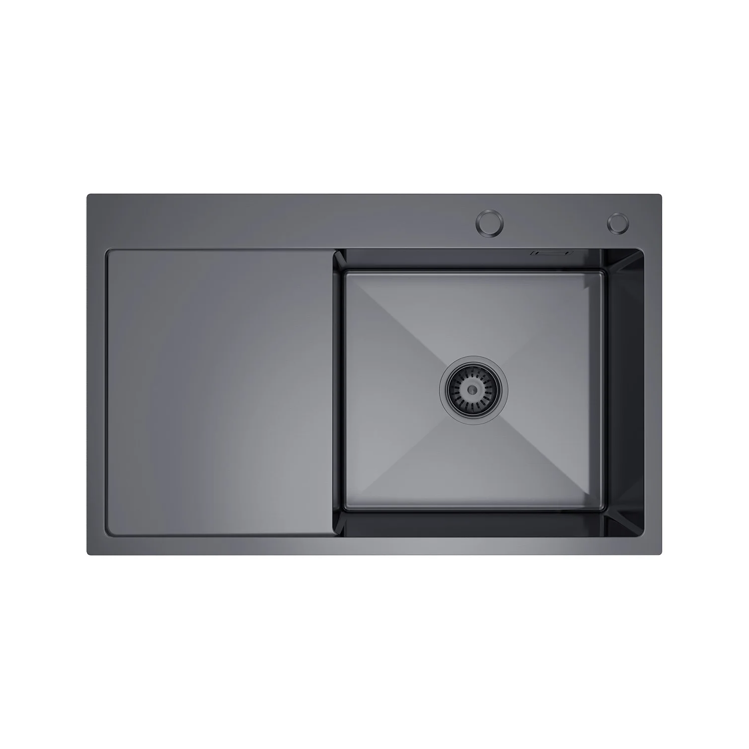 Single-bowl steel sink with drainer - 78x49cm in PVD Graphite color by VELAZO.