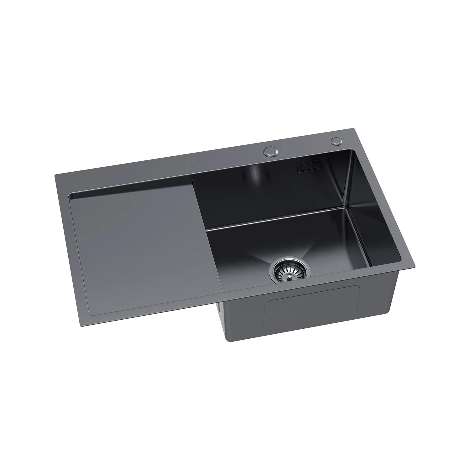 Single-bowl steel sink with drainer - 78x49cm in PVD Graphite color by VELAZO.