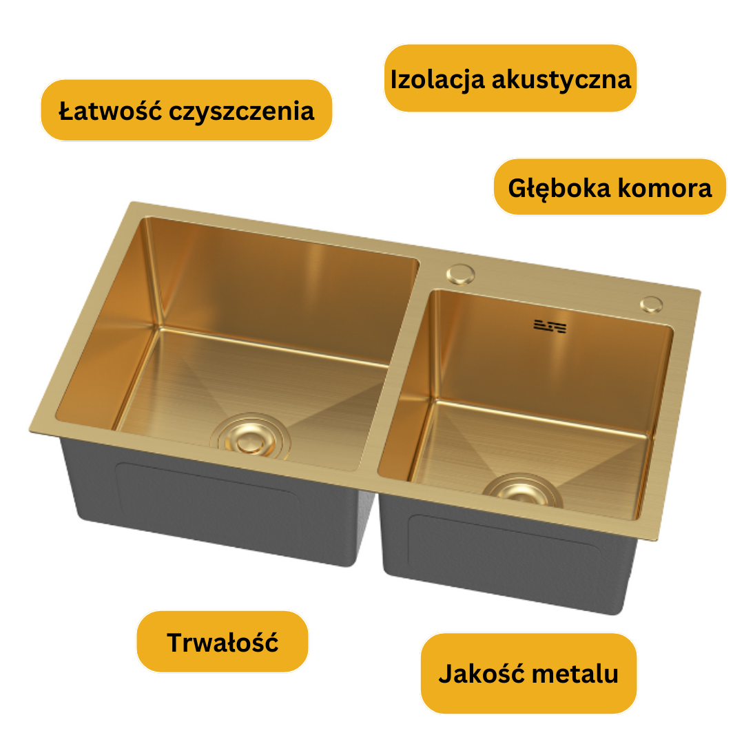 Gold steel single-bowl sink, 78X43 cm